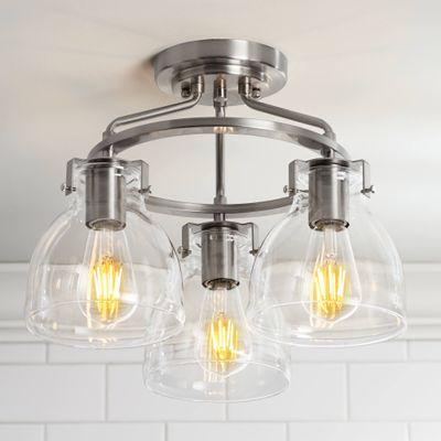 Bellis 14 1/2" Wide Brushed Nickel 3-Light Semi-Flush Mount Ceiling Fixture