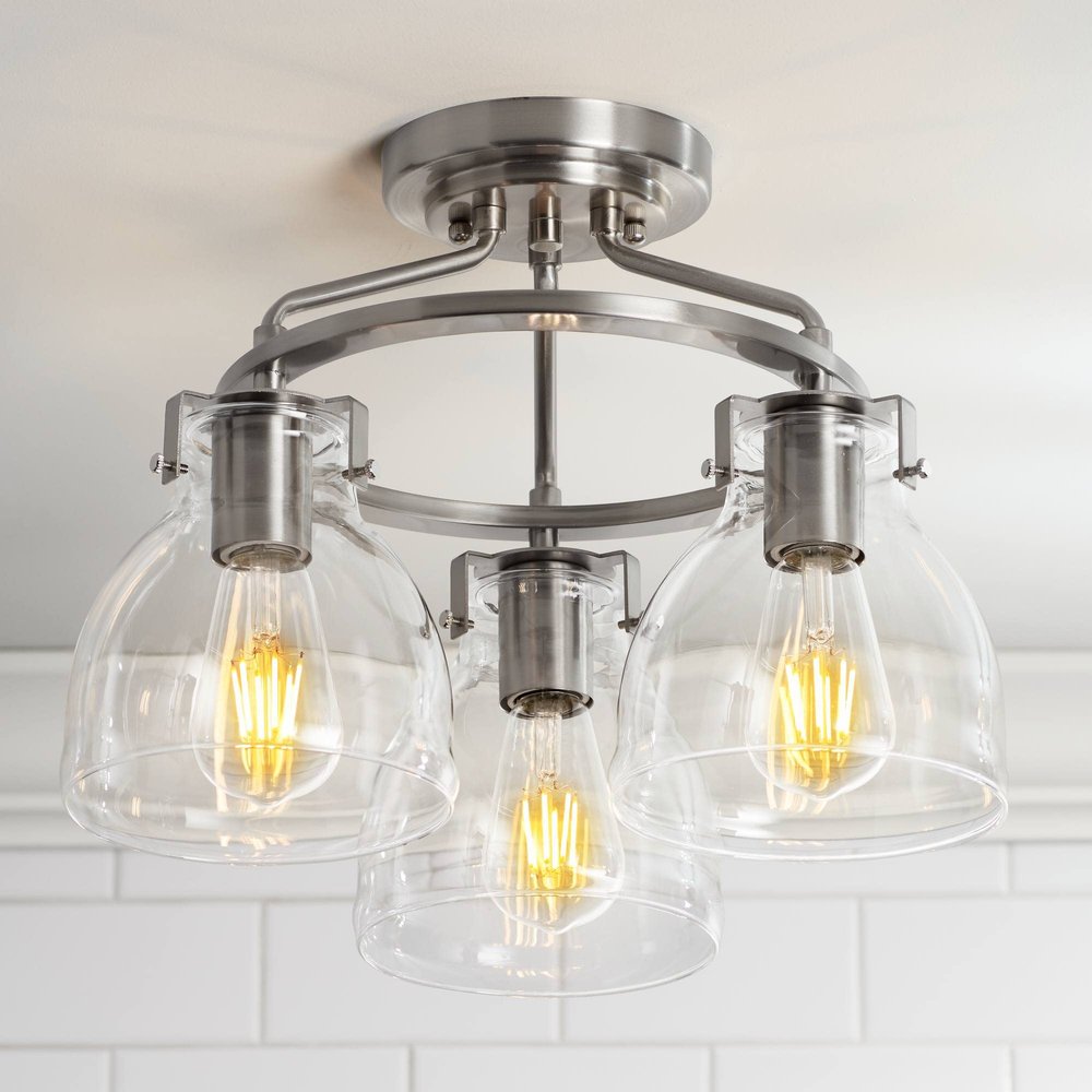 Bellis 14 1/2" Wide Brushed Nickel 3-Light Semi-Flush Mount Ceiling Fixture