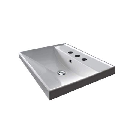 Scarabeo 3001-Three Hole ML Square Ceramic Self Rimming/Wall Mounted Bathroom Sink, White