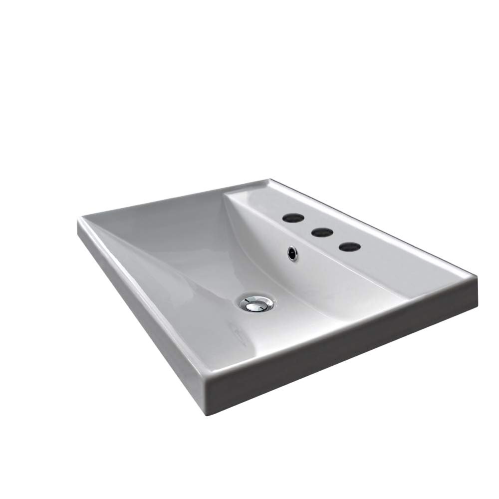 Scarabeo 3001-Three Hole ML Square Ceramic Self Rimming/Wall Mounted Bathroom Sink, White
