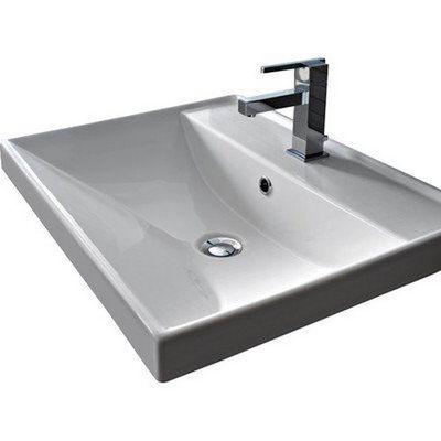 Scarabeo 3001-One Hole ML Square Ceramic Self Rimming/Wall Mounted Bathroom Sink, White
