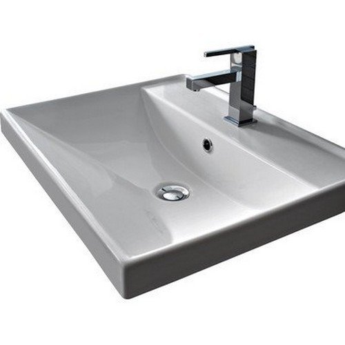 Scarabeo 3001-One Hole ML Square Ceramic Self Rimming/Wall Mounted Bathroom Sink, White