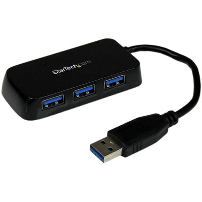 StarTech.com 4-Port USB 3.0 SuperSpeed Hub - 5Gbps - Portable Mini Multiport USB Travel Dock - USB Extender Black for Business PC/Mac, laptops, TAA (ST4300MINU3B)