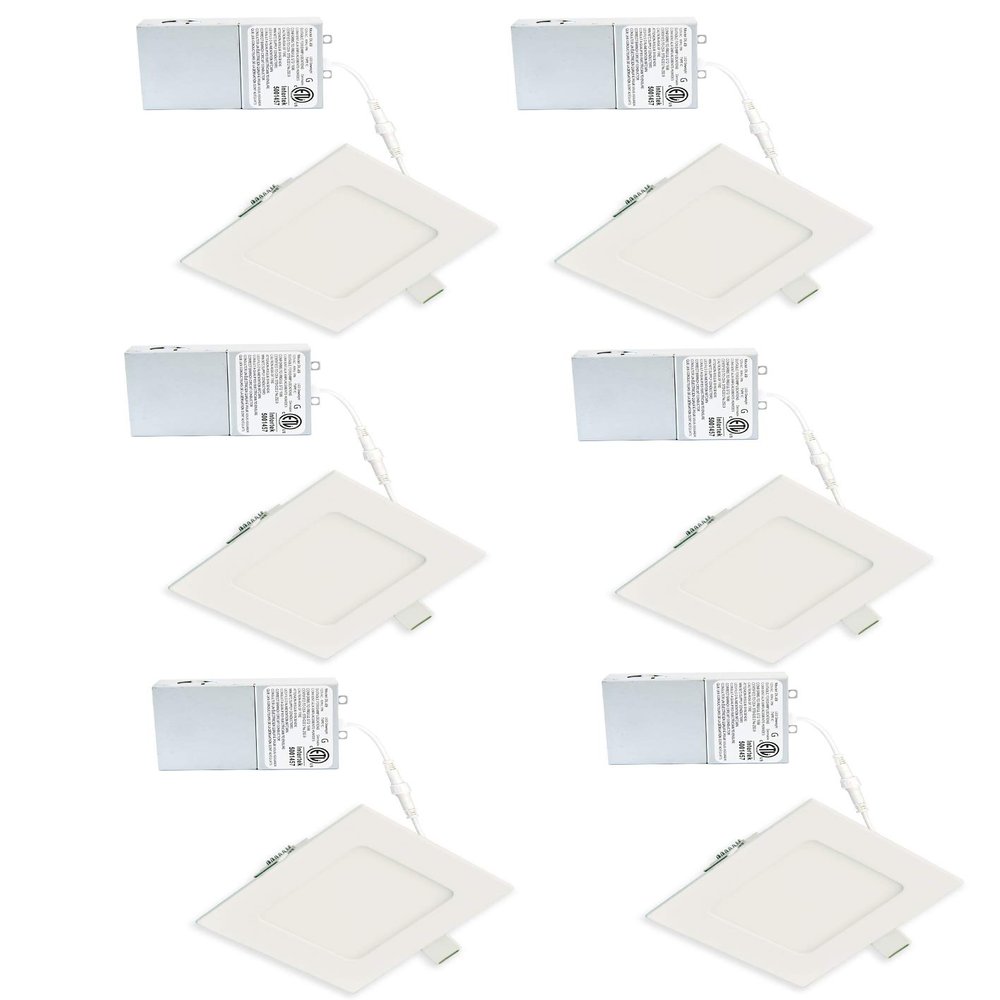 LED FANTASY 4-Inch 9W 120V Square Recessed Ultra Thin Ceiling LED Panel Downlight Light Dimmable Retrofit Slim Wafer IC Rated ETL Energy Star Air Tight 750 Lumens (3000k Warm White, 6 Pack)