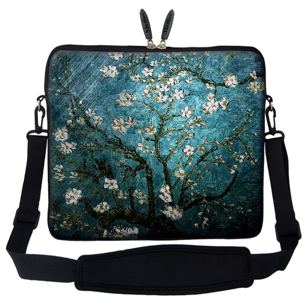 Meffort Inc 17 17.3 inch Neoprene Laptop Sleeve Bag Carrying Case with Hidden Handle and Adjustable Shoulder Strap - Vincent Van Gogh Almond Blossoming