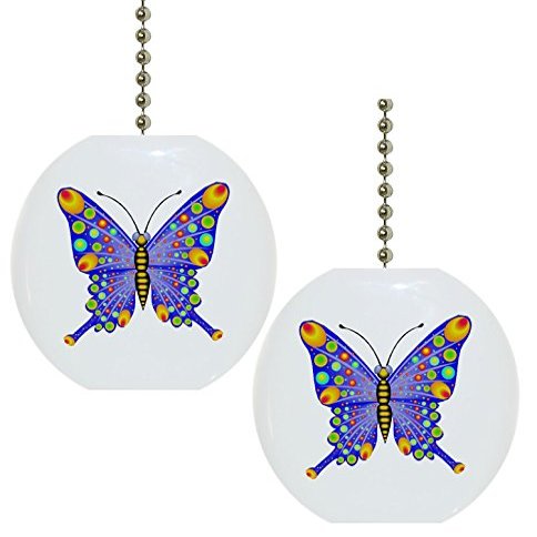 Set of 2 Blue and Yellow Butterfly Solid Ceramic Fan Pulls