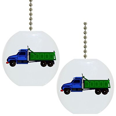 Set of 2 Blue Green Dump Truck Ceramic Fan Pulls