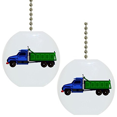 Set of 2 Blue Green Dump Truck Ceramic Fan Pulls