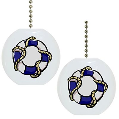 Set of 2 Blue Nautical Preserver Ceramic Fan Pulls