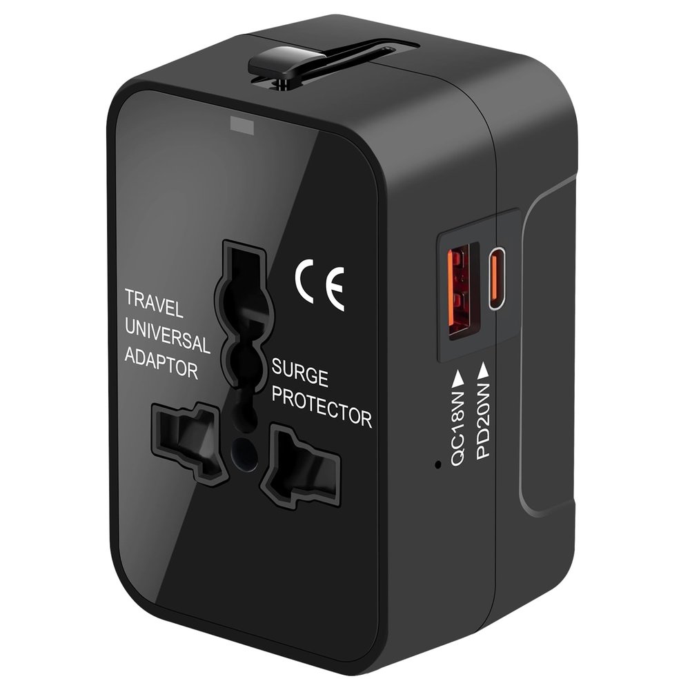 Universal Travel Adapter Worldwide, GaN Fast Charging with PD 3.0 USB-C & USB-A Quick Charge Ports, All-in-One International Power Plug Adapter Converter AC Wall Charger for Europe USA UK AUS Black