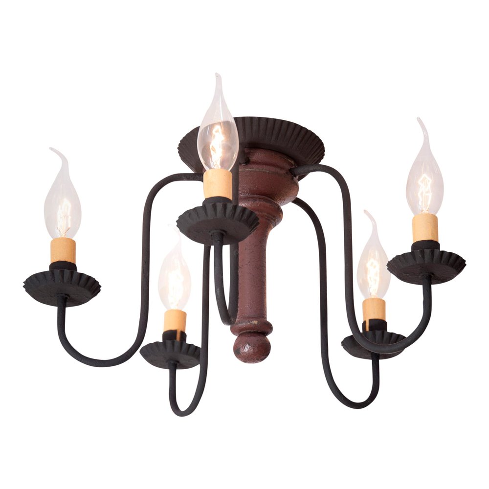 Irvin's Tinware, 9121TPLR, 5 Light Berkshire Semi-Flush Mount Wood Ceiling Light in Plantation Red, Wood Primitive Country Lighting