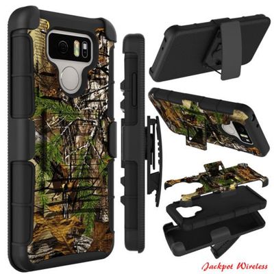 Military Shockproof Hybrid Camo Armor Holster Belt Clip Case Cover for LG G6 (CAMO)