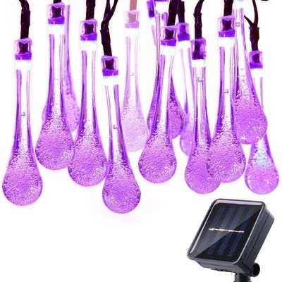 DINOWIN Solar Drop Lights, Water Drop Fairy Lights 20ft 30LEDs Solar Water Drop Waterproof for Outdoor, Garden, Christmas Decorations (Purple)