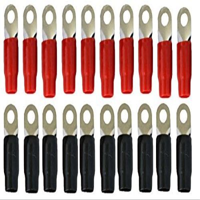 MK Audio GRT00-20 1/0 Gauge Crimp Ring Terminals Connectors 20-Pack (Red, Black)
