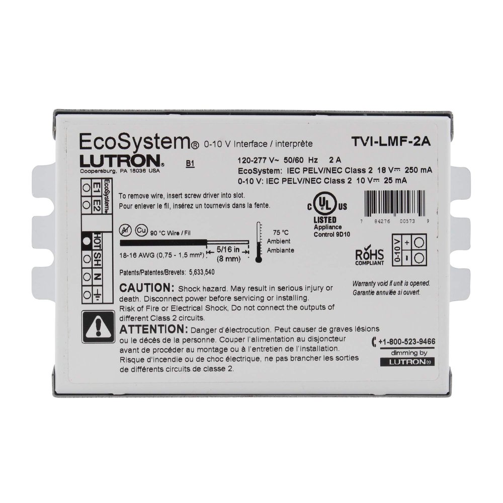 Lutron TVI-LMF-2A EcoSystem LED Dimming Interface, 0-10V, 2-Amp, 120/277V