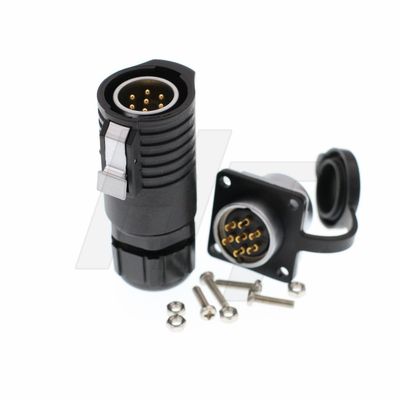 HangTon LP20 7 Pin Connector Waterproof Electrical Industrial Male Plug Panel Mount Socket, 15 Amp High-Current Power, Gold Plated Contact