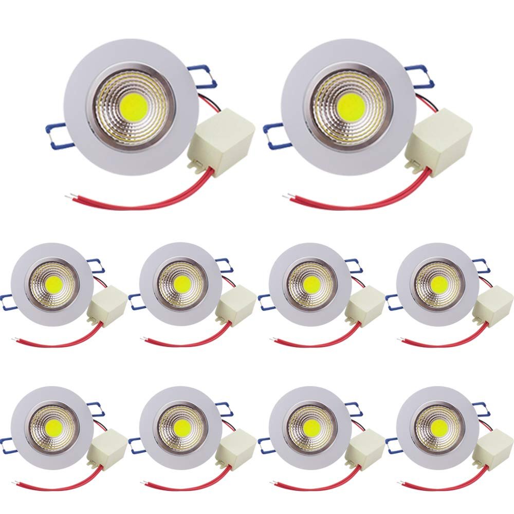 POCKETMAN Pack of 10, 3W 300 lumens 3.4 Inch LED COB Energy Saving Recessed Ceiling Downlight kit with LED Driver(Cool White,6300-7000K)