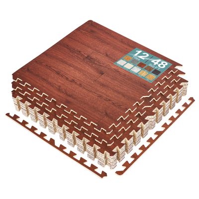 Sorbus 48 Sq. Ft. Wood Grain Floor Tiles Foam Mat EVA Interlocking Mats Tile 3/8-Inch Thick Flooring Wood Puzzle Exercise Mats w/Borders - Home Playroom Basement, Apartment, Trade Show, Baby, Dance
