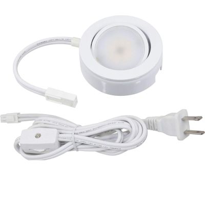 MVP Single Puck Kit with Roll Switch and 6 Foot Power Cord, 6-Inch Lead/Tail Wire and Mounting Screws, Dimmable Swivel LED, Linkable, cETLus Listed, 2-3/4-Inch, 3000K, White, Single Puck Kit