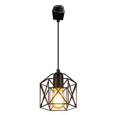 STGLIGHTING Dimmable Track Mount Pendants 1-Light J-Type Wire Track Minimalist Pendant Light 4.9 Feet Cord Customizable Track Lighting Iron Cage Lamp Industrial Factory Pendant Lamp Bulb Not Included