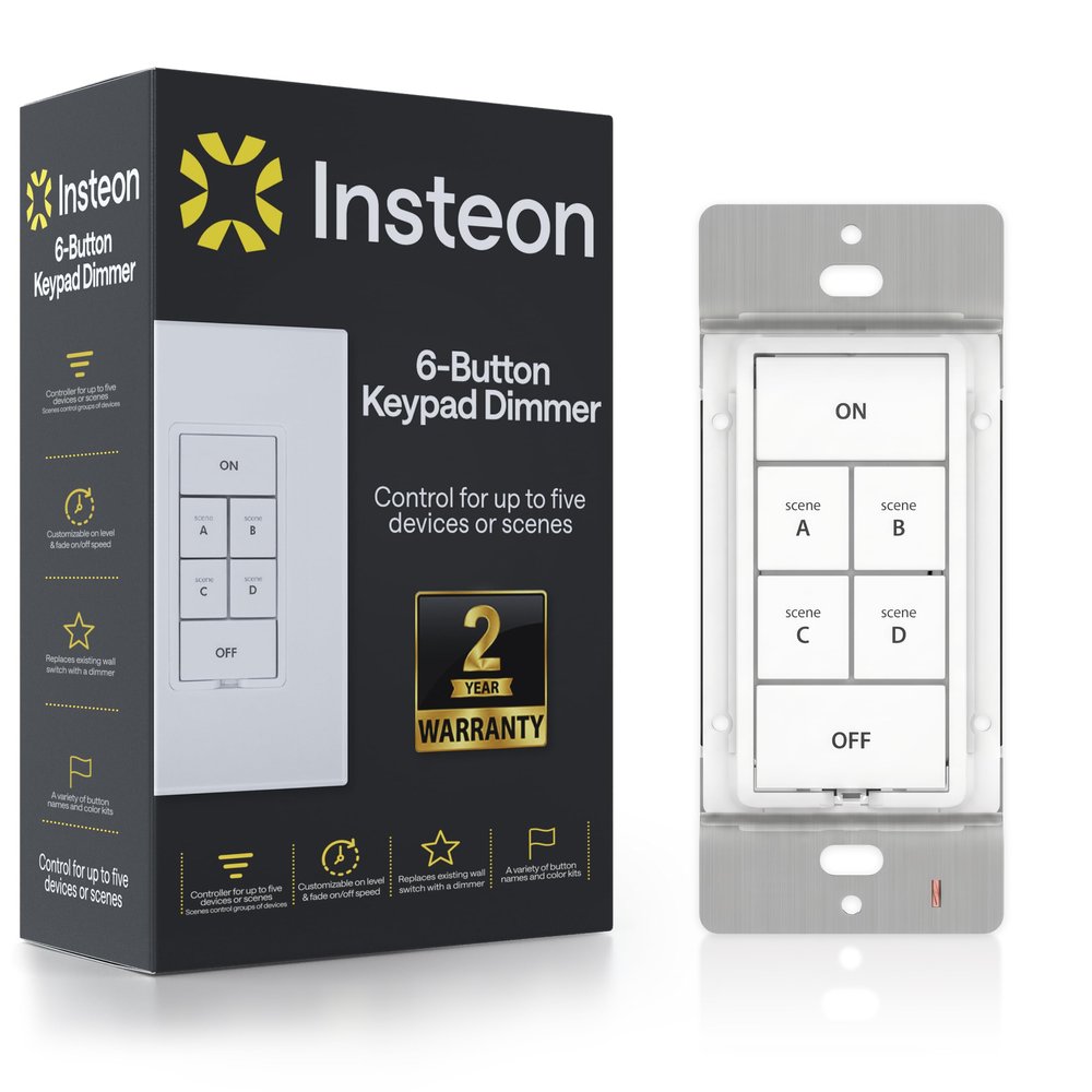 Insteon 6-Button Dimmer Keypad, in-Wall Smart Scene Controller - 2334-232