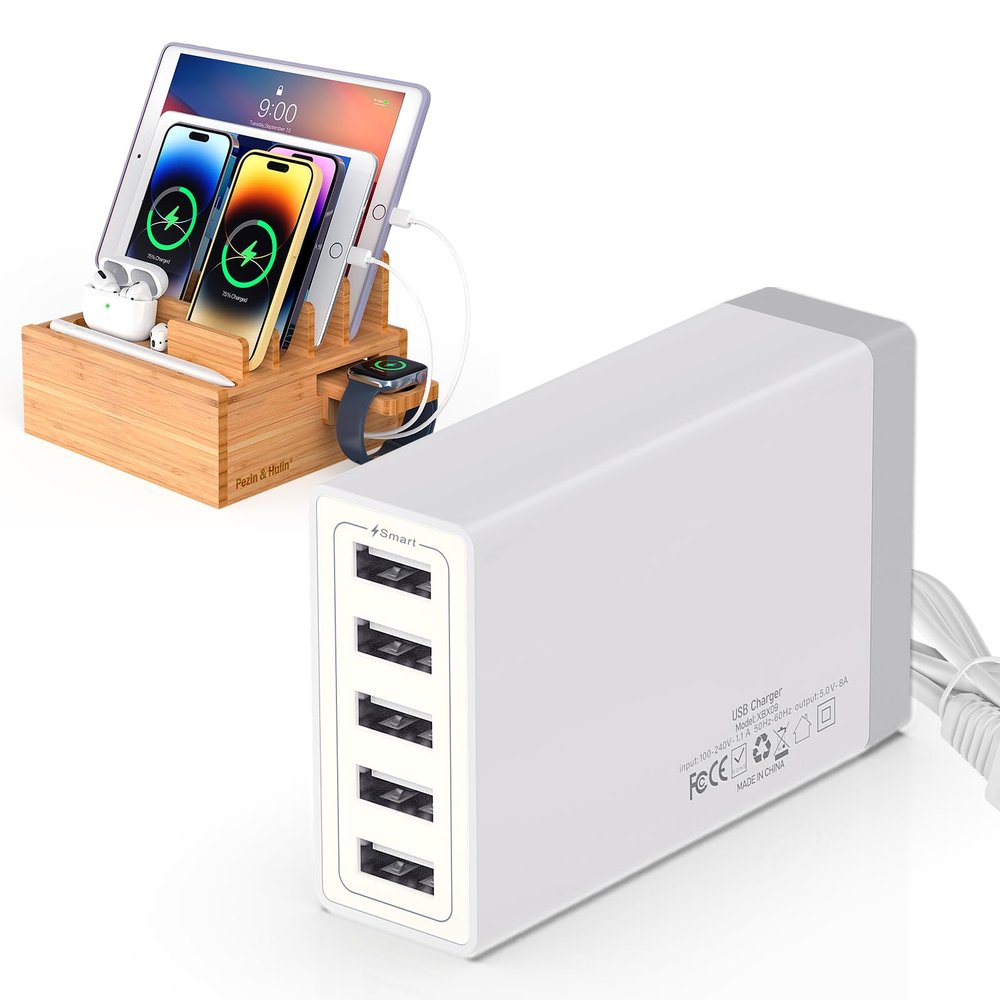 Pezin & Hulin Desktop USB Charging Station with Power Charger & Cables