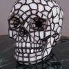 Bieye L10649 Skull Tiffany Style Stained Glass Accent Table Lamp Night Light for Halloween Decor Skull Lovers, White view 2