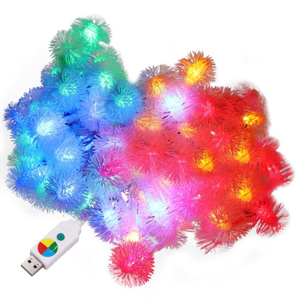 XUNATA 33ft/10m LED String Lights, USB Powered Indoor Outdoor Waterproof Fairy Dandelion String Light Party Lighting for Patio Christmas Wedding Bedroom Decoration(RGB)