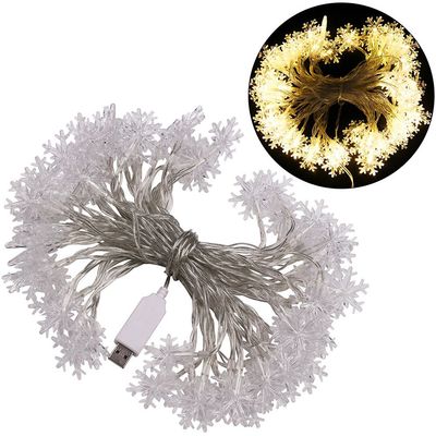 XUNATA 6.6ft LED String Lights, USB Powered Indoor Outdoor Waterproof Fairy Snowflake String Light Party Lighting for Patio Christmas Wedding Bedroom Decoration(Warm White)