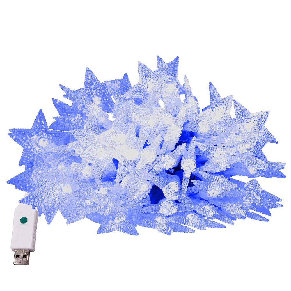 XUNATA LED Star String Light, 33ft 8 Modes USB Powered Indoor Outdoor Waterproof Fairy String Lights Party Lighting for Patio Christmas Wedding Bedroom Decoration(Blue)