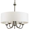 Drum Shade Collection 5-Light White Textured Linen Shade Farmhouse Chandelier Light Antique Bronze view 1