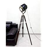 THORINSTRUMENTS Antique Marine Studio Searchlight Nautical Wooden Tripod Spotlight Floor Lamp Rustic Vintage Home Decor Gifts