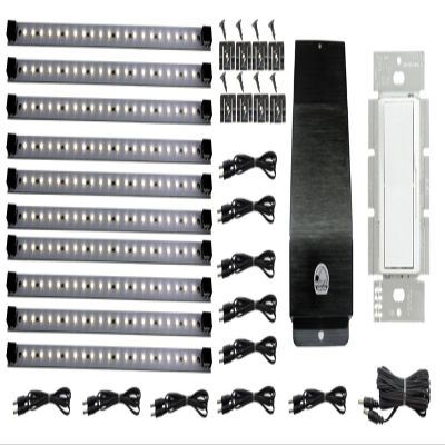 Inspired LED 10-Panel Dimmable Kitchen Light Kit, 12V, Warm White (3000K), 40W Transformer, Black, Manual Operation, Push Button Actuator, Stainless Steel Mount