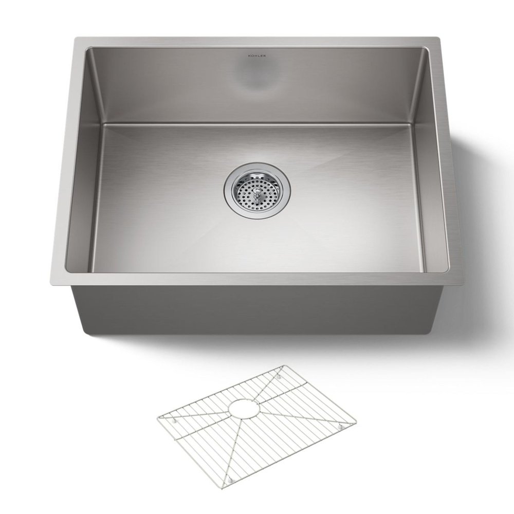 KOHLER Strive 24" Undermount Kitchen Sink with Basin Rack, Stainless Steel Single-Bowl Kitchen Sinks, K-5286-NA