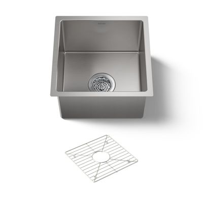 KOHLER Strive 15" x 15" Undermount Stainless Steel Kitchen Sink with Basin Rack, Kitchen Sinks, K-5287-NA