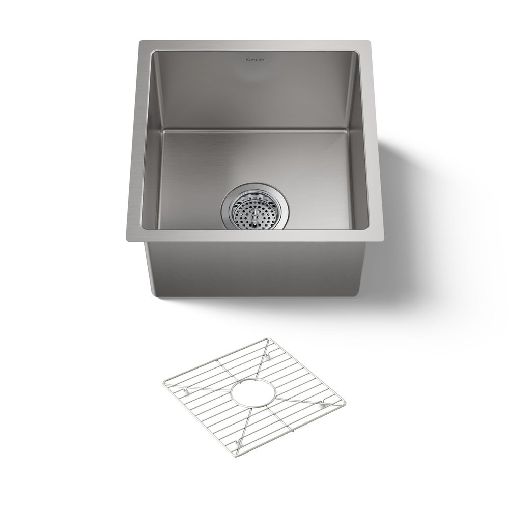 KOHLER Strive 15" x 15" Undermount Stainless Steel Kitchen Sink with Basin Rack, Kitchen Sinks, K-5287-NA
