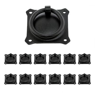 Renovators Supply Black Wrought Iron Mission Ring Cabinet Pulls Antique Drop Style Swing Handles 2" Ring Drawer Pulls Rust Resistant Powder Coated Dresser Handles with Mounting Hardware Pack of 12