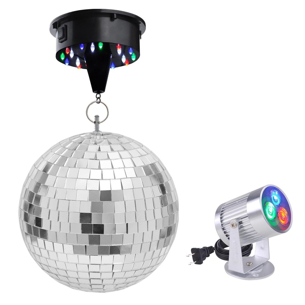 Yescom 12" Mirror Disco Ball w/Rotating Motor & 3W 3 LEDs Multi-Color