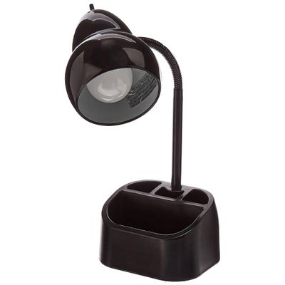 Globe Electric 6.3 x 6.69 x 10.63 Inches Goose Neck Desk Lamp with 10 Watt A-19 Non Dimmable LED Bulb, 2.1a USB Port and Organizer, Black