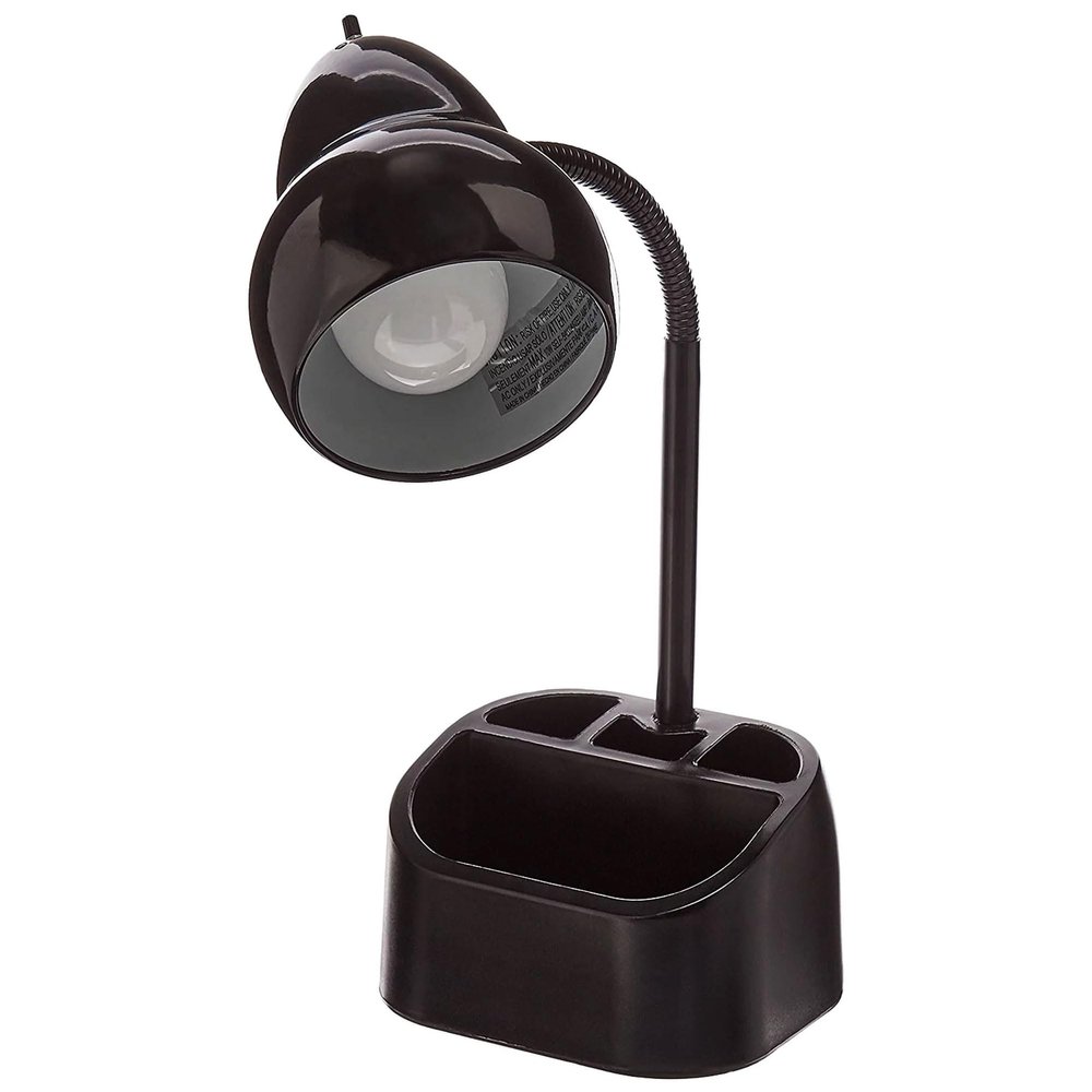 Globe Electric 6.3 x 6.69 x 10.63 Inches Goose Neck Desk Lamp with 10 Watt A-19 Non Dimmable LED Bulb, 2.1a USB Port and Organizer, Black