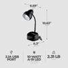 Globe Electric 6.3 x 6.69 x 10.63 Inches Goose Neck Desk Lamp with 10 Watt A-19 Non Dimmable LED Bulb, 2.1a USB Port and Organizer, Black view 2