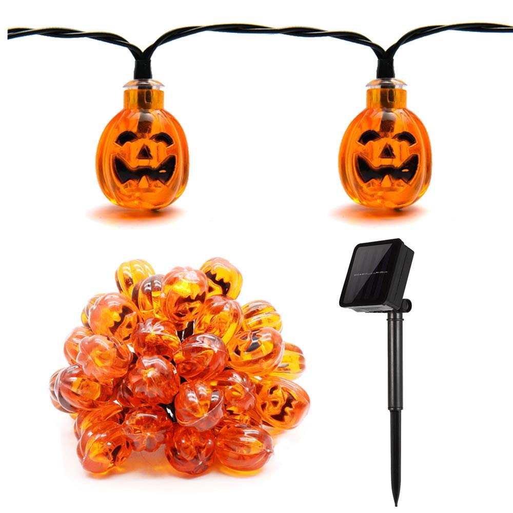 Hann Solar LED String Lights, 30LED Crystal Ball | Lanterns | Moroccan Orb Ball | Cute Ghost Pumpkin Waterproof Outdoor Decorative String Lights for Christmas Garden Halloween (Pumpkin)
