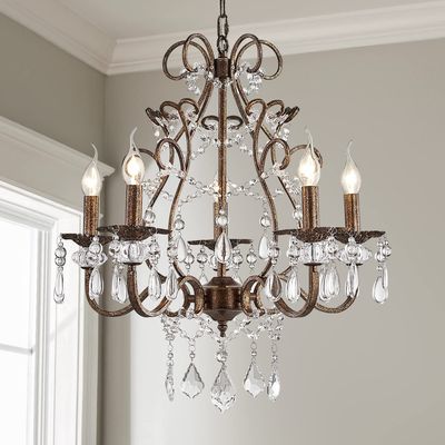 Saint Mossi 5-Lights Crystal Chandelier for Dining Room, Farmhouse Chandelier Style, K9 Crystal Pendant Light Rustic Lighting Fixture for Living Room, H24 x D23, Chain Adjustable
