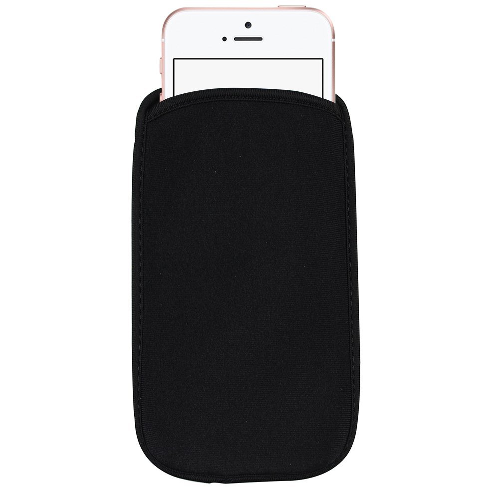 eBuymore for iPhone SE Sleeve, Black Shock Absorbing Proof Pouch Soft Neoprene Cell Phone Sleeve Case for iPhone 13 Mini, iPhone 12 Mini, iPhone SE 2022 2020, iPhone 8, 7, 6