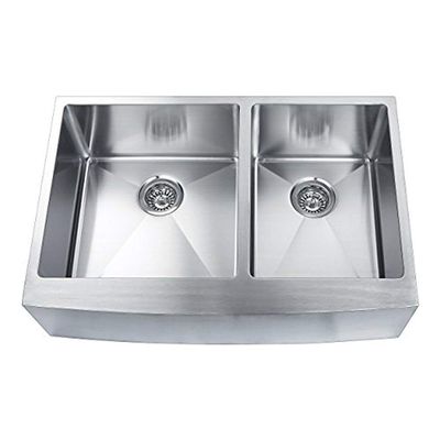 BOANN SKR3322D2 Hand Made Skirt Front R15 60/40 Double Bowl 33 x 22 1/4-Inch Undermount 304 Stainless Steel Kitchen Sink, 16-Gauge
