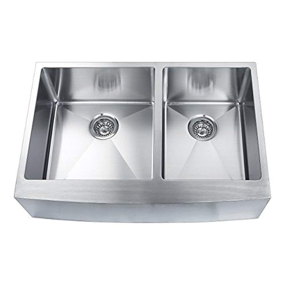 BOANN SKR3322D2 Hand Made Skirt Front R15 60/40 Double Bowl 33 x 22 1/4-Inch Undermount 304 Stainless Steel Kitchen Sink, 16-Gauge