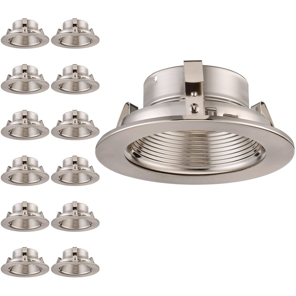 TORCHSTAR 12-Pack 4 Inch Recessed Light Trim, Step Baffle, Satin Nickel