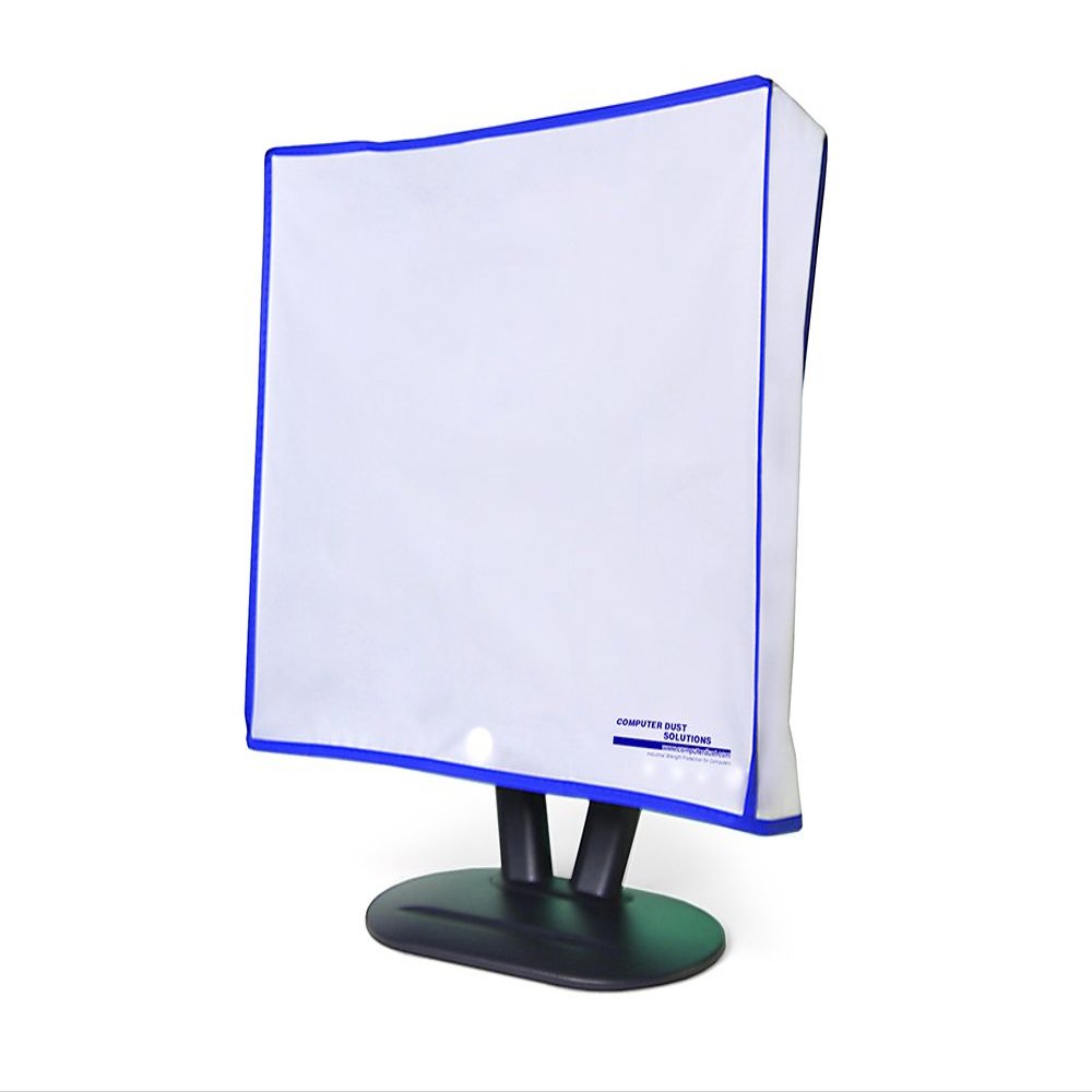 Computer Monitor dust Cover for Flat Panel LCD-Silky Smooth Anti-Static Vinyl with Blue Trim (21W x14H x3D)