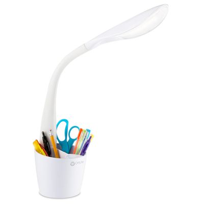 OttLite Organizer LED Desk Lamp with Flexible Neck and Storage, White