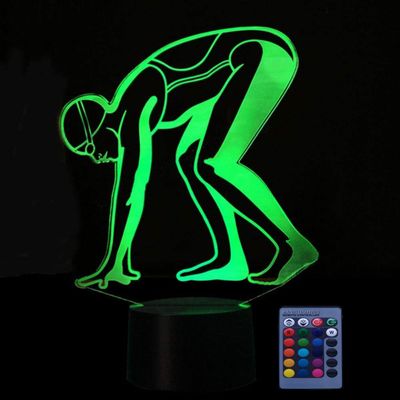 YTDZLTD Optical Illusion 3D Sports Swimming Night Light 16 Colors Changing USB Power Remote Control Touch Switch Decor Lamp LED Table Desk Lamp